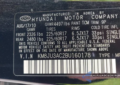 2011 Hyundai Tucson Gls from USA, damaged, VIN KM8JU3AC2BU160178